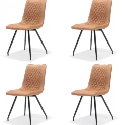 Outlet Bo Lundgren Eetkamerstoel - Brescia - lederlook Soft cognac (4 stuks)