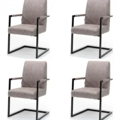 Clearance Bo Lundgren Eetkamerstoel - Sanne - Lederlook Soft Pebble - Met armleuning (4 stuks)