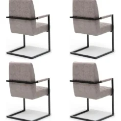 Clearance Bo Lundgren Eetkamerstoel - Sanne - Lederlook Soft Pebble - Met armleuning (4 stuks)