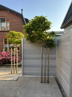 Clearance C-Wood Schutting composiet co-extrusie Garda beige met blank aluminium kader (180 x 90 cm)