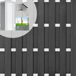 Clearance C-Wood Schutting set composiet Bari antraciet met blank aluminium frame ( 7,54 meter)