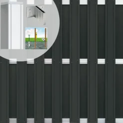 Best C-Wood Schutting set composiet Stijl antraciet met blank aluminium frame (7,54 meter)