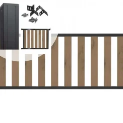 Hot C-Wood Tuinhek met poort set composiet bruin gevlamd Design met antraciet alu frame (4,88 mtr)