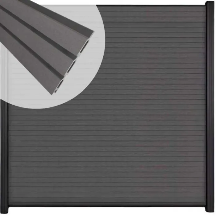 Discount C-Wood Zelfbouw schutting composiet Rhombus Triple rock grey - zwart alu accessoires (180 x 200 cm)