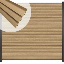New C-Wood Zelfbouw schutting composiet Rhombus Triple teak - antraciet alu accessoires (180 x 180 cm)