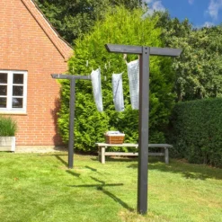 Online Plus Danmark Droogrek hout - inclusief waslijn zwart 400 x 90 x 185 cm