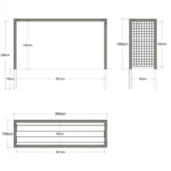 Sale Plus Danmark Droogrek hout en staal met gaaspanelen 369 x 108 x 199 cm