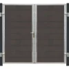 Plus Danmark Dubbele tuindeur composiet Futura antraciet in stalen frame links met zwart/grijze palen (213 x 180 cm)