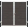 Plus Danmark Dubbele tuindeur composiet Futura antraciet in stalen frame rechts met zwart/grijze palen (213 x 180 cm)