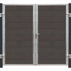 Plus Danmark Dubbele tuindeur composiet Futura antraciet in stalen frame rechts met zwart/grijze palen (213 x 180 cm)