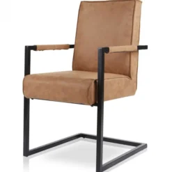 Bo Lundgren Eetkamerstoel - Andries - Lederlook Soft Cognac - Met armleuning