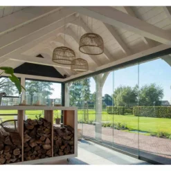 New TrendHout Glazen schuifwand - Rechts schuivend - H 2270 mm x B max. 3405 mm - RAL 9005 zwart