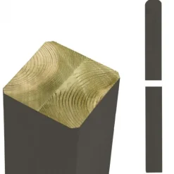 Discount Plus Danmark Hekpaal vuren 9 x 9 cm ombergrijs ongepunt met afgeronde kant geschaafd