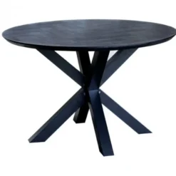 Clearance I-Catchers Eettafel rond eiken fineer zwart - 120 x 120 x 81 cm - Visgraat - Kruispoot