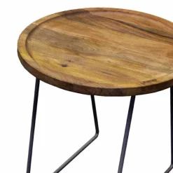Clearance I-Catchers Industriële bijzettafel rond massief Mango - Set van 2