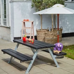 Sale Plus Danmark Kinderpicknicktafel vuren gegrond zwart - Alpha 118 x 177 x 57 cm