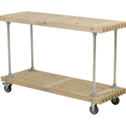 Online Plus Danmark Lattenbijzettafel vuren met wielen - Lengte 140 cm driftwood geverfd
