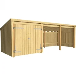 Hot Plus Danmark Multi tuinhuis dubbele deur/open 14 m2 onbehandeld 218 x 635 x 220 cm