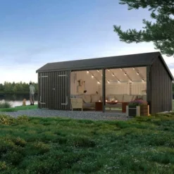 Clearance Plus Danmark Multi tuinhuis dubbele deur / open 15,5 m2 onbehandeld 248 x 635 x 250 cm