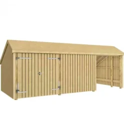Plus Danmark Multi tuinhuis dubbele deur/dicht/open 15,5 m2 onbehandeld 248 x 635 x 250 cm