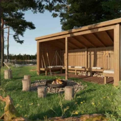 Discount Plus Danmark Overdekt huis met u-hoekbank 9,5 m2 - 432 x 218 x 169/220 cm