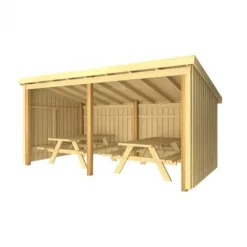 Clearance Plus Danmark Overkapping met 2 picknicktafels 9,5 m2 - 432 x 218 x 169/220 cm