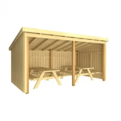 Clearance Plus Danmark Overkapping met 2 picknicktafels 9,5 m2 - 432 x 218 x 169/220 cm