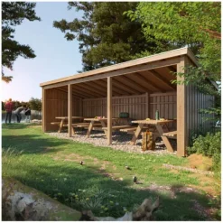 Sale Plus Danmark Overkapping met 3 picknicktafels 14 m2 - 635 x 218 x 169/220 cm