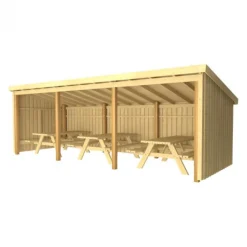 Sale Plus Danmark Overkapping met 3 picknicktafels 14 m2 - 635 x 218 x 169/220 cm