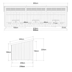 Sale Plus Danmark Overkapping met 3 picknicktafels 14 m2 - 635 x 218 x 169/220 cm