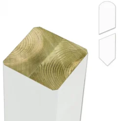 Sale Plus Danmark Paal vuren 9 x 9 cm wit met gepunte en afgeronde kant geschaafd