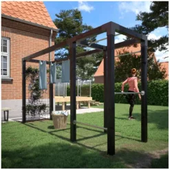 Hot Plus Danmark Pergola hout met waslijn en fitness - 369 x 108 x 208 cm