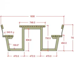 Plus Danmark Picknicktafel gerecycled kunststof grijs - Wega - 177 cm