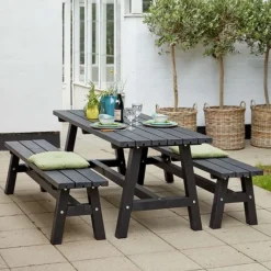 Best Plus Danmark Picknicktafel vuren - Country - gegrond zwart - 181 x 177 x 76 cm