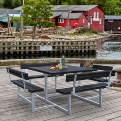 Outlet Plus Danmark Picknicktafel vuren - Picknick vierkant gegrond zwart