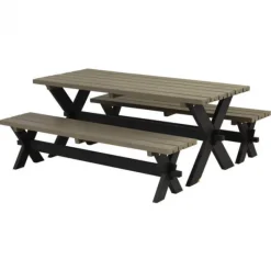 Outlet Plus Danmark Picknicktafel vuren geimpregneerd - Nostalgi - zwart en grijsbruin - 76 x 177 x 72 cm