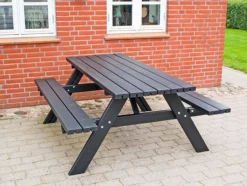 New Plus Danmark Picknicktafel vuren geimpregneerd - Opklapbare zitting zwart - 155 x 177 x 71 cm