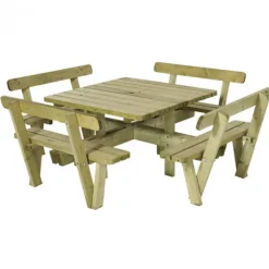 Clearance Plus Danmark Picknicktafel vuren geimpregneerd - Kombi - vierkant met rugleuning - 237 x 237 x 84 cm