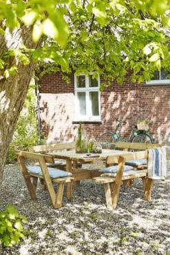 Clearance Plus Danmark Picknicktafel vuren geimpregneerd - Kombi - vierkant met rugleuning - 237 x 237 x 84 cm