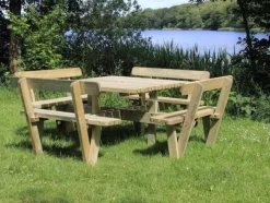 Clearance Plus Danmark Picknicktafel vuren geimpregneerd - Kombi - vierkant met rugleuning - 237 x 237 x 84 cm