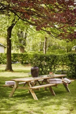 Online Plus Danmark Picknicktafel vuren geimpregneerd - Opklapbare zitting 149 x 300 x 71 cm