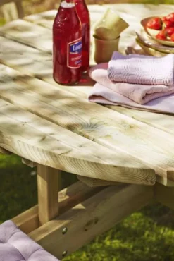 Plus Danmark Picknicktafel vuren geimpregneerd - Kombi - rond met rugleuning - 237 x 237 x 84 cm