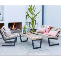 Online Plus Danmark Tuinset Siesta - Dennenhout grijs gebeitst - Tafel 138 cm breed