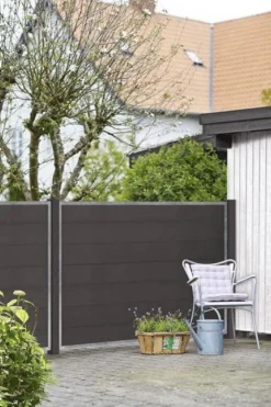 Plus Danmark Schutting composiet & glas in stalen frame - Futura recht antraciet (90 x 180 cm)