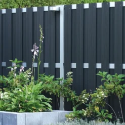 Elephant Schutting composiet Design antraciet met blank aluminium frame (180 x 180 cm)