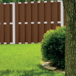 Best Elephant Schutting composiet Design donkerbruin met blank aluminium frame (180 x 180 cm)