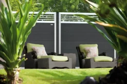 New Elephant Schutting composiet Forte antraciet met blank aluminium kader met trellis (180 x 180 cm)