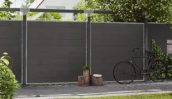 Hot Plus Danmark Schutting composiet in stalen frame - Futura recht antraciet (90 x 180 cm)