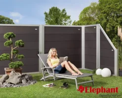 Online Elephant Schutting composiet laag Forte antraciet met blank aluminium kader (180 x 93 cm)