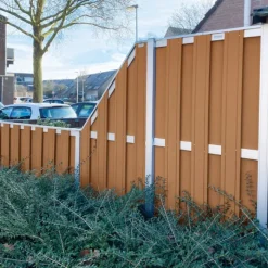 Elephant Schutting composiet laag Design bruin met blank aluminium frame (180 x 93 cm)